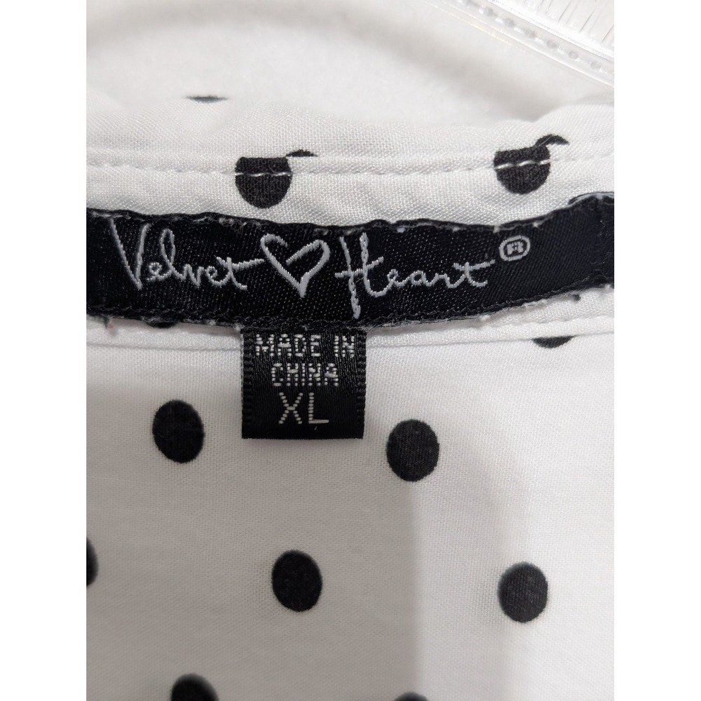 Velvet Heart Womens XL Polka Dot Button Down Blouse White Black Long Sleeve Top - Picture 4 of 6